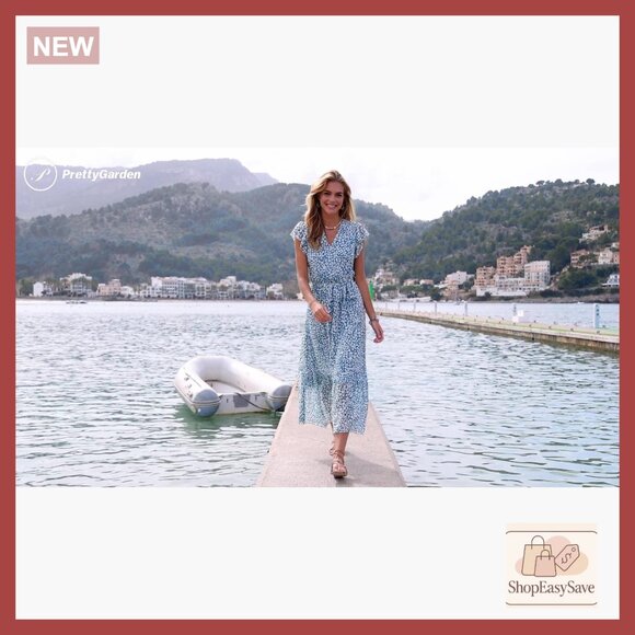 Floral Boho Maxi Dress Wrap V Neck Ruffle Long Flowy Summer Wedding Guest - Picture 7 of 7